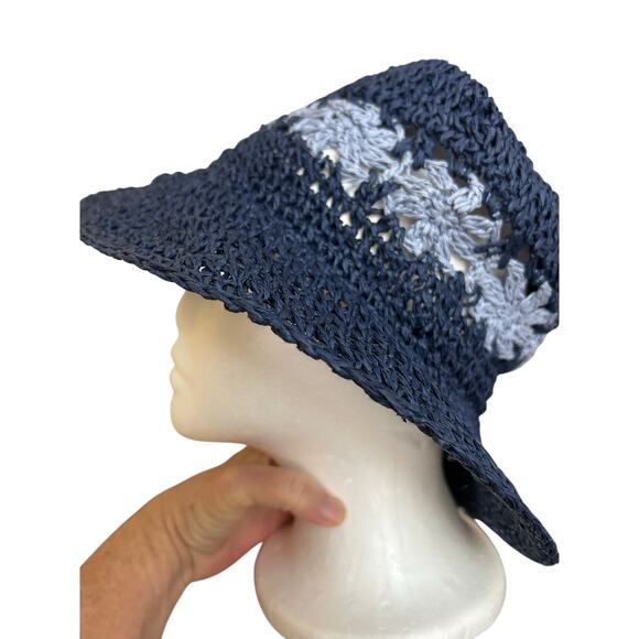 NWT Paper Yarn Packable Sun‎ Bucket Hat Navy OS - Picture 2 of 9